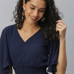 SHOWOFF Women Navy Blue Cinched Waist Top-image-38