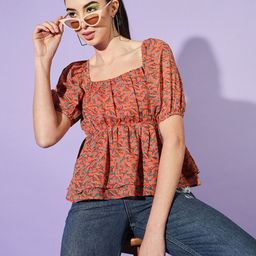 Slenor Floral Printed Puff Sleeve Georgette Top-image-64