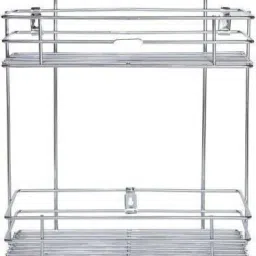 prl traders Multipurpose Storage Rack for kitchen /Cutlery Storage Rack/Double Layer Kitchen Racks/Dish rack/Spice rack/Bathroom Shelves and Racks Steel, Wall Mounted Organiser for Home/ Spice Bottle Shelf Holder Platform Cabinet Kitchen racks Stainless Steel Wall Shelf (Number of Shelves - 2, Steel) Stainless Steel Wall Shelf image 2