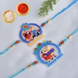 Kids 2 PIS RAKHI JS-1134 Plastic (PVC) Rakhi, Chawal Roli Pack, Greeting Card Set-17