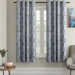 soumya Blue Traditional Cotton 5 Ft Light Filtering Eyelet Window Curtain-picture-49