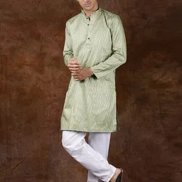 Exotic India Printed Mandarin Collar Regular Pure Cotton Straight Kurta with Pyjamas-picture-9