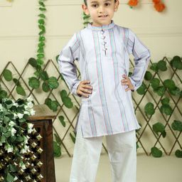 JUNITOS Boys Striped Regular Pure Cotton Kurta with Pyjamas-35