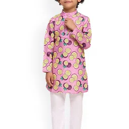 BAESD Boys Quirky Printed Mandarin Collar Linen Straight Kurta With Pyjama-picture-12