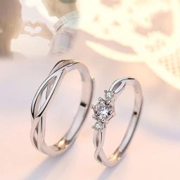 Adjustable Couple Rings Combo for Lovers Valentine Jewellery Stainless Steel, Brass, Stone, Metal, Copper Cubic Zirconia, Crystal, Diamond Silver, Rhodium Plated Ring Set-image-13