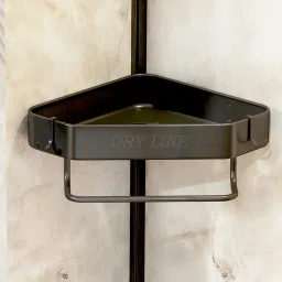 DRY LINE Self Adhesive Bathroom Shelf Corner with Magic Sticker Hooks Storage Aluminium Wall Shelf-image-101
