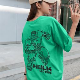leotude Women Printed Round Neck Cotton Blend Green T-Shirt-picture-7