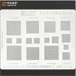 AMAOE Universal BGA Reballing Stencil for Mobile CPU IC Repair Rebelling 0.3 0.35 0.4 0.5 Parallel 45 Degree Hole Misaligned Multipurpose used Mobile Repairing stencil Stencil-26