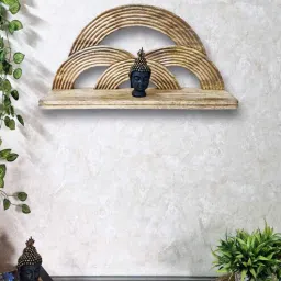 disoo fashions Brown Colour Solid Wood Handcarved Floating Wall Shelf In Rainbow Design-picture-48