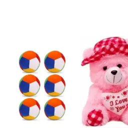 6pc soft toys and pink check cap teddy- 30 cm-image-82