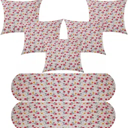 5 Cushion And 2 Bolster Microfibre Floral Bolster Pack of 7-image-99