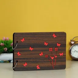 Photo Album Scrapbook, 30 Paper sheets With 2 Metal Binding Rings, Wooden cut cover designer personalised Album-70