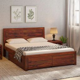 woodsworth from pepperfry Segur Sheesham Wood Queen Size Bed In Honey Oak Finish With Drawer Storage-picture-20