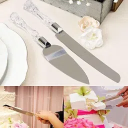 Cake Knife and Cake Server Set with Acrylic Handle Slicer Cutter Steel Cake Server-11