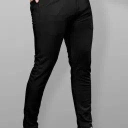 Regular Fit Men Black Lycra Blend Trousers-image-93