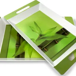 Nature Printed Green Melamine Serving Tray, Set of 2 (Medium and Large Size) Rosseate Series Tray Tray-4