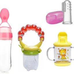 Combo of Feeding Spoon Feeder, Silicone Food/Fruit Nibbler/Finger Brush/Sipper Teether and Feeder-20