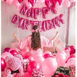 HAPPY BIRTHDAY PINK FOIL BALLOON 13 PCS ,50 PCS HD METALLIC BALLOONS PINK AND LIGHT PINK , PUMP AND RIBBON SET OF 65 PCS-image-48
