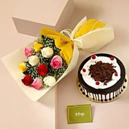 Garden Of Colourful Roses Bouquet Black Forest Cake-image-7