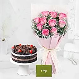 Dreamy Pink Roses Bouquet Black Forest Cake-24