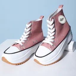 The Roadster Lifestyle Co. Women Pink Comfort Insole Canvas High-Top Lace-Up Sneakers-picture-28