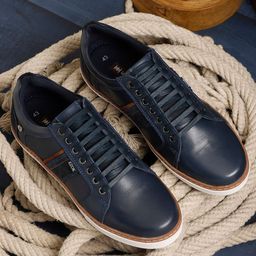 EZOK Men Blue Leather Sneakers-image-41