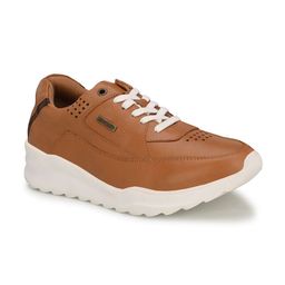 MONDAIN Men Tan Perforations Leather Sneakers-image-106