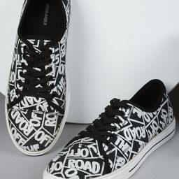 HIGHLANDER Men Black & White Printed Sneakers-picture-12