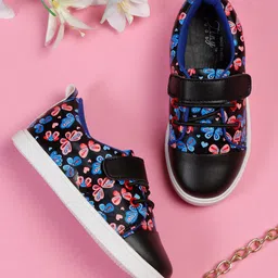 Tiny Bugs Girls Printed Contrast Sole Lightweight Velcro Sneakers-4