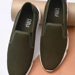 Crew STREET Men Olive Green Woven Design Slip-On Sneakers-image-89