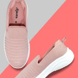 Ajanta Women Textured Lightweight Mesh Contrast Sole Slip-On Sneakers-15