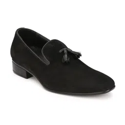 Hirels Men Black Printed Suede Slip-On Sneakers-picture-2