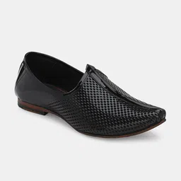 Lafattio Men Textured Round Toe Comfort Insole Lightweight Leather Mojaris-image-58