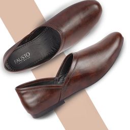 FAUSTO Men Textured Round Toe Lightweight Mojaris-32