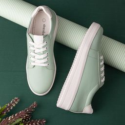 DressBerry Women Sea Green & White Lightweight Comfort Insole Contrast Sole Sneakers-image-79