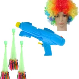 1 Water Gun Holi Pichkari+ 3 Magic Balloon+ 1 Malinga Wig Combo Pack for Holi Water Gun-image-48