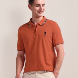 u.s. polo assn. Men Striped Polo Neck Pure Cotton Orange T-Shirt-picture-22