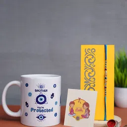 Phirki Studio Set of 2 Beaded Rakhi with Mug & Roli Chawal image 1