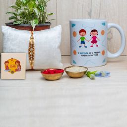 Phirki Studio Set Of 2 Beaded Rakhi & Mug With Greeting Card & Roli Chawal image 1