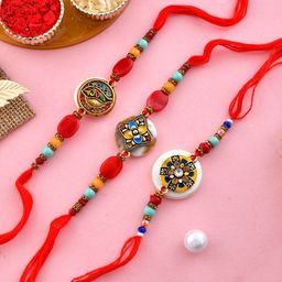 Aapno Rajasthan Unisex Set Of 3 Elegant Cotton Thread Charm Tie-Up Rakhis-image-97