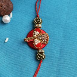 Aapno Rajasthan Red Tulip Zardosi Rakhi With Rolichawal-image-2