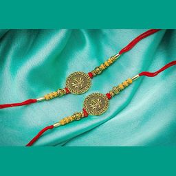 aadita Men Set of 2 Gold-Toned Bhaiaya Bhabhi Handmade Rakhi-image-1