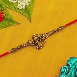 aadita Gold-Toned & Red Stones String Handmade Om Rakhi-image-42
