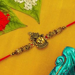 Aadita Men Red & Gold-Toned Stones String Handmade Rakhi-image-83