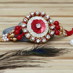 eCraftIndia Gold-Toned & Red Designer Rakhi-image-94