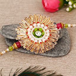 eCraftIndia Gold-Toned & White Designer Rakhi-image-58