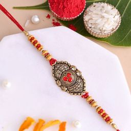 Aapno Rajasthan Men Stones Studded Thread Rakhi With Roli Rice & Greeting Card-image-49