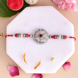 Aapno Rajasthan AD Studded Heart Shape Floral Rakhi With Roli Chawal & Greetings Card-image-6