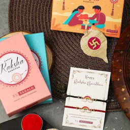 EL REGALO Set Of 2 Rainbow Rakhis With Roli Rice & Greeting Card image 4