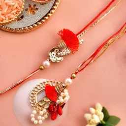 Aapno Rajasthan Unisex Beaded Lumba Rakhi With Roli Chawal & Greeting Card-19